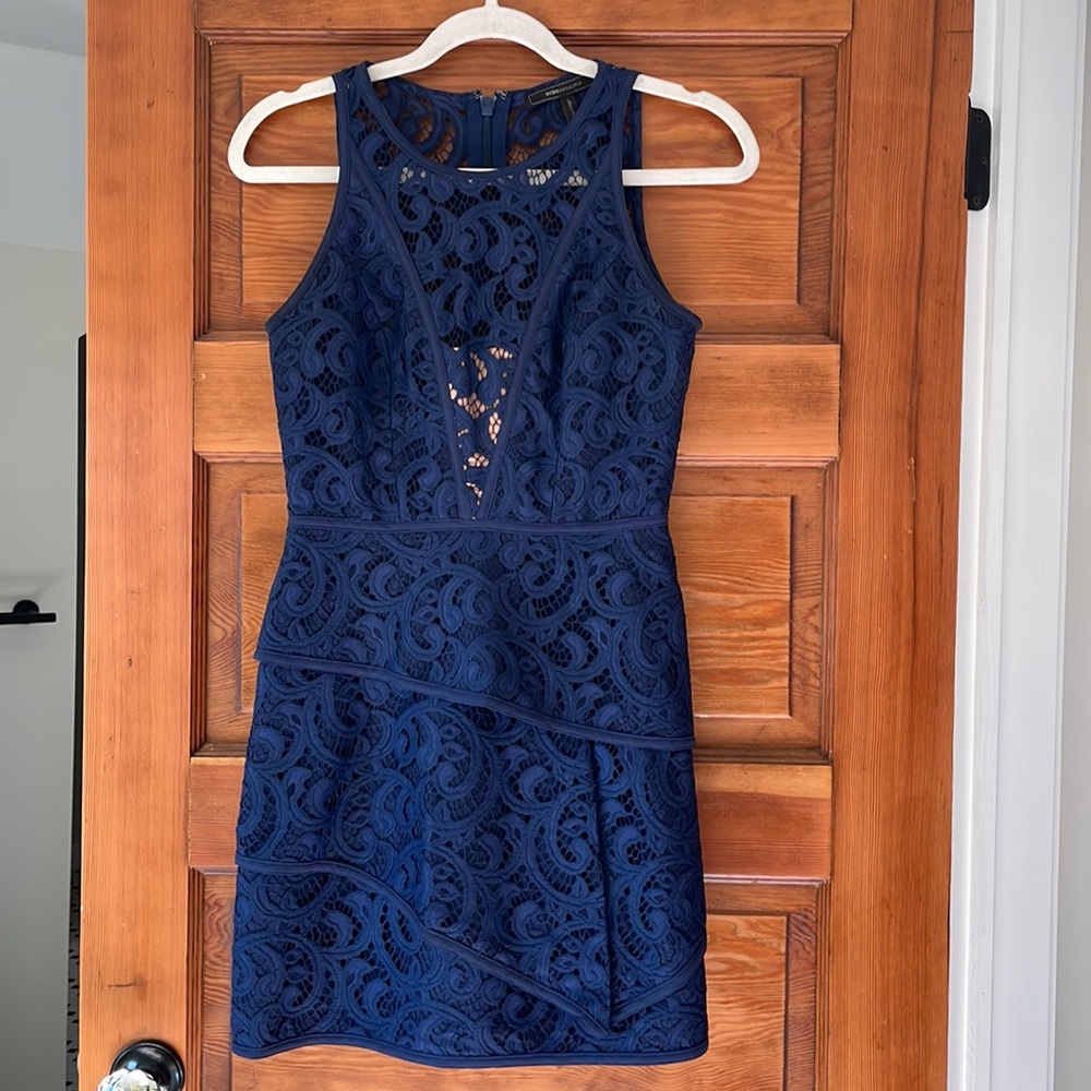 BCBG Maxazria navy lace cocktail dress